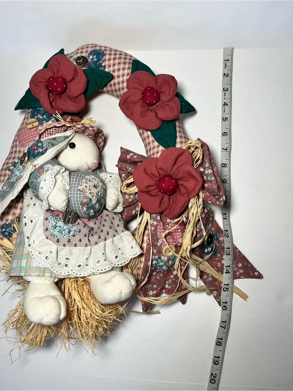 VTG Gingham Paisley Stuffed Bunny Easter Wreath County Cottage-core, Grandma